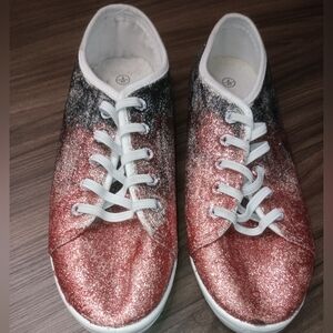 Glitter Ombre Lace-Up Sneakers in Rose Gold and Black